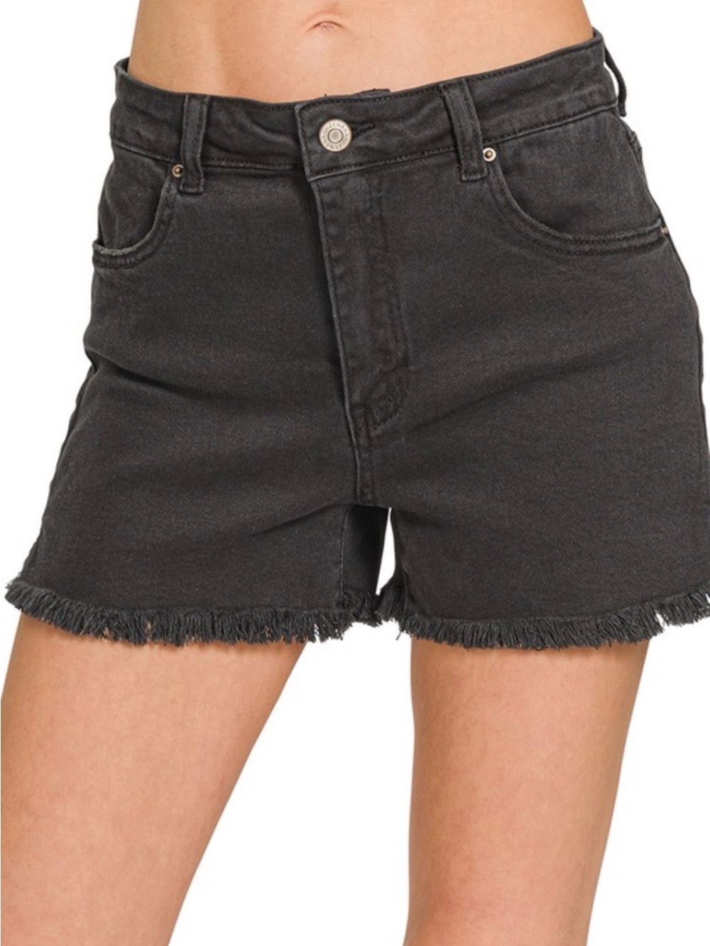 Zenana Outfitters Charcoal Frayed Hem Denim Shorts